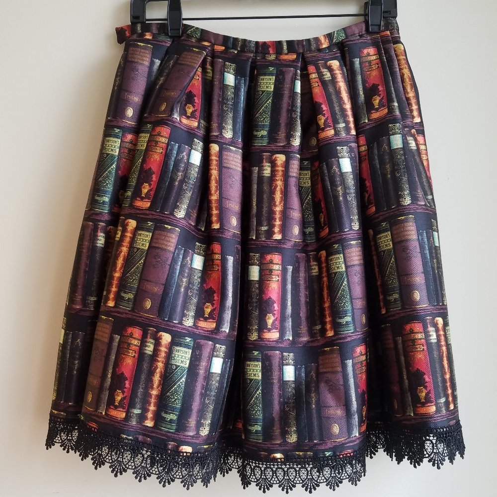 Handmade Book Print Skirt Library Academia retro